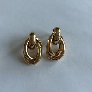Gold Tone Interlocking Link Earrings | Chunky Minimal | New